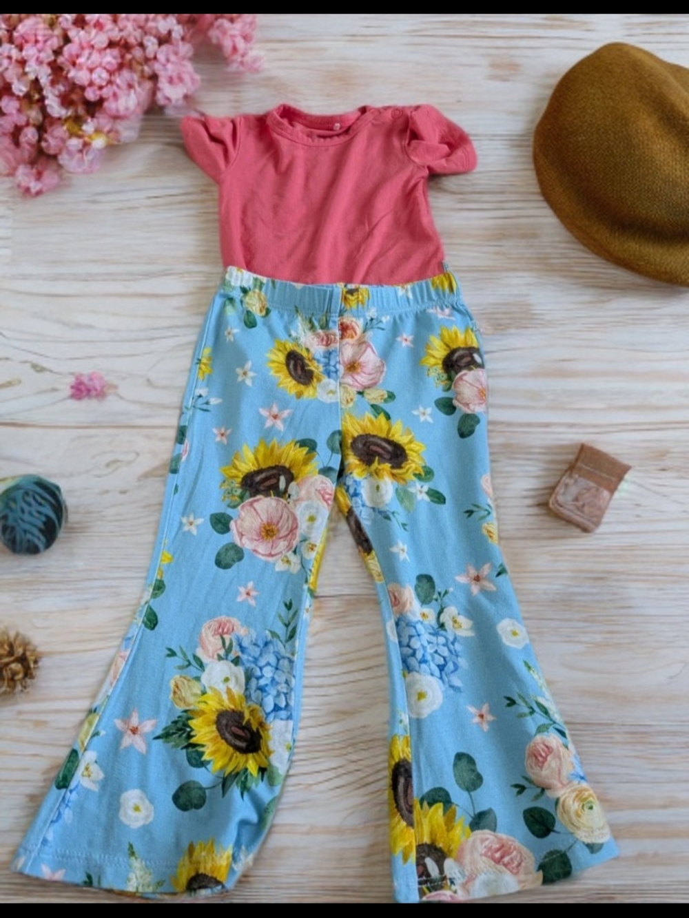 Posh Peanut Baby Outfit with Floral Pants and Pink Top Size 6/12 Months
